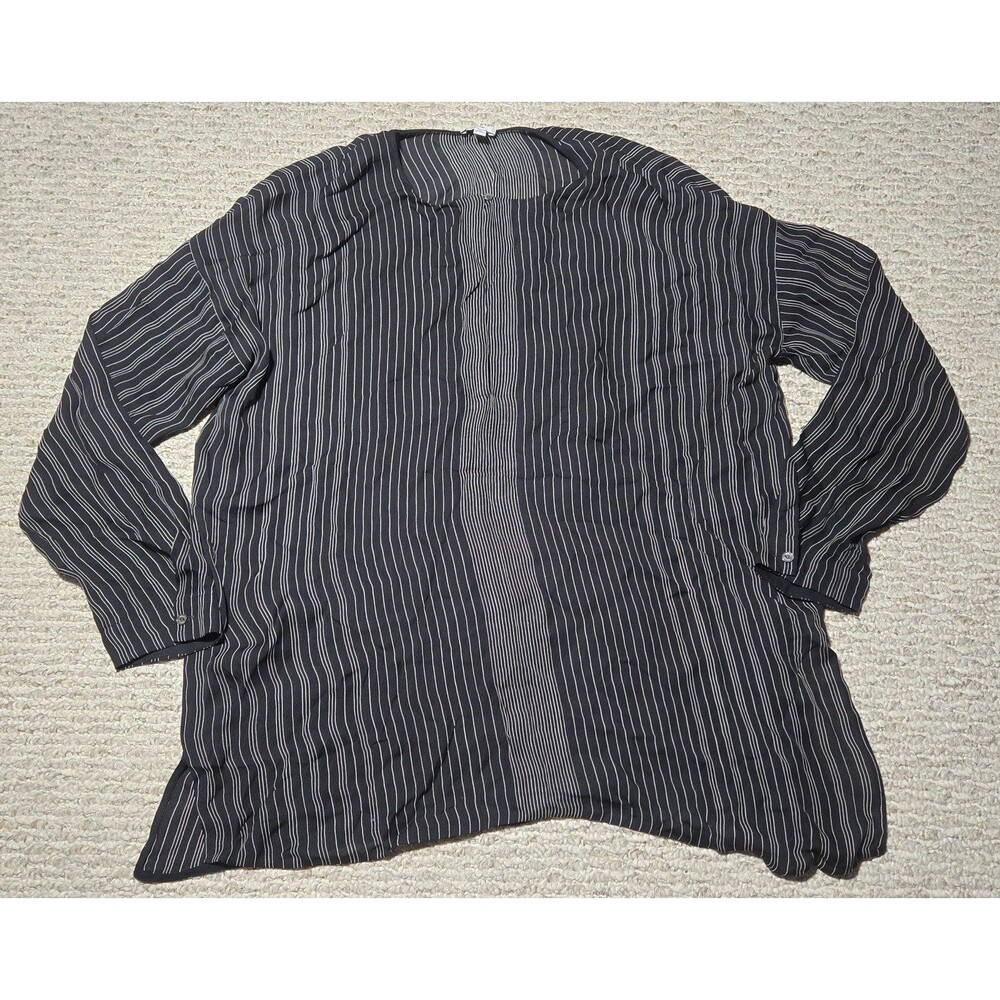 Vince 100% Silk Tunic Blouse Black White Stripes Sheer Women's 12